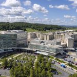 Aerial view of Penn State Health Milton S. Hershey Medical Center on a sunny day.